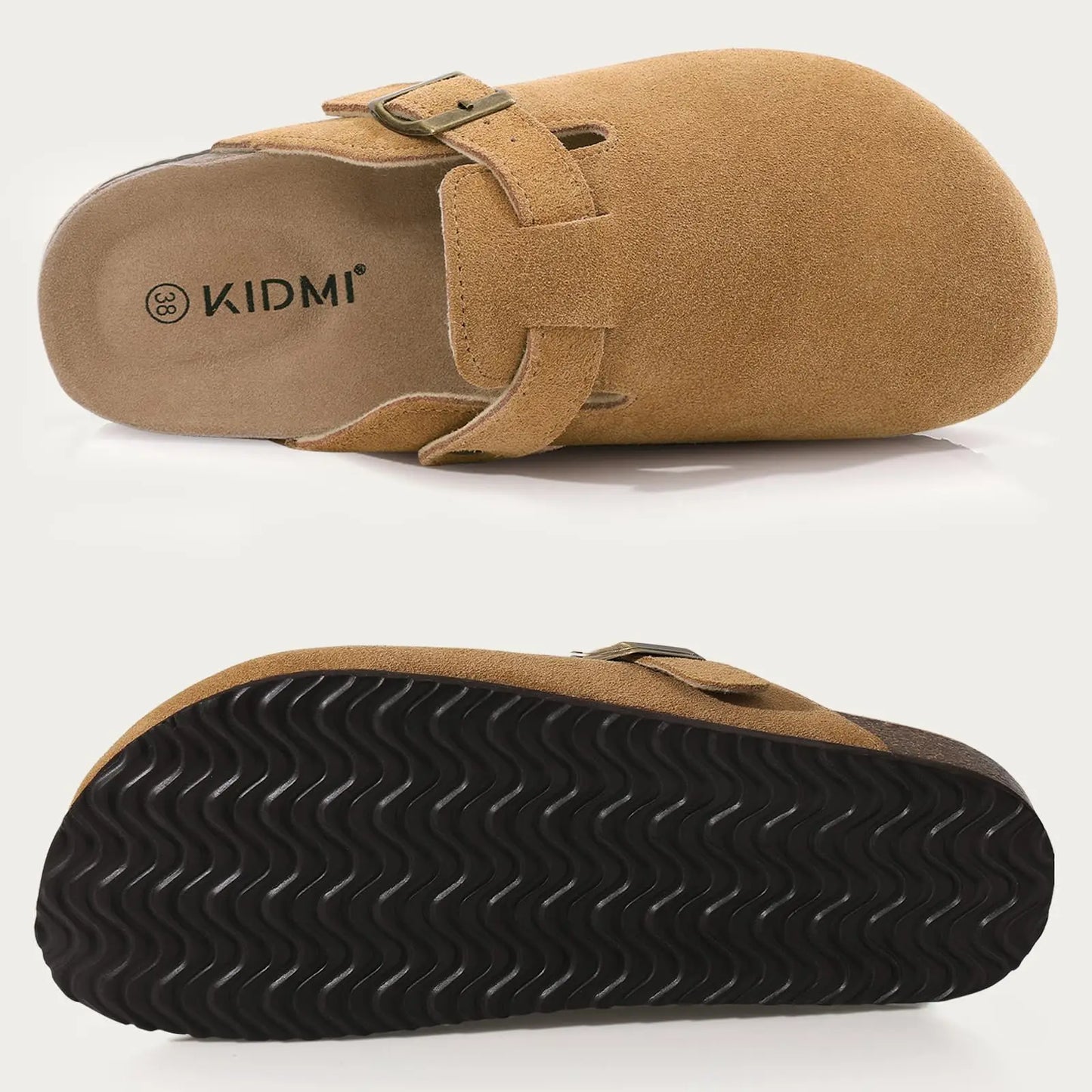 Asgard Women Cork Sole Clogs Slippers Fashion Cow Suede Flat Mules With Adjustable Buckle Men Leather Potato Shoes Beach Sandals