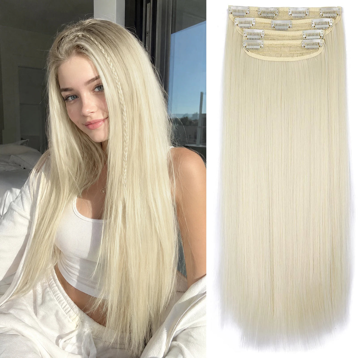 4Pcs/Set 20Inch Synthetic Hair Clip In Long Wavy Thick Hairpieces For Women Full Head Synthetic Hair Extensions Ombre Hairpieces