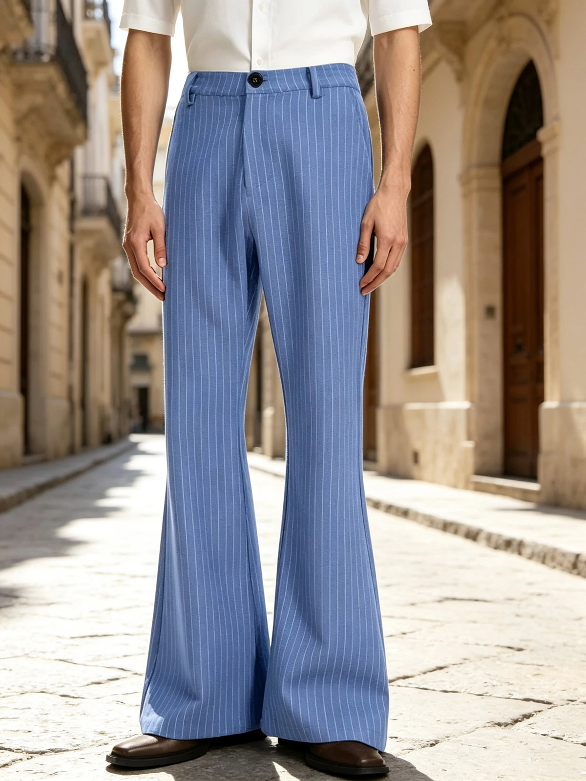 Men's Pinstripe Bell Bottom Pants High Waist Vintage Striped Flared Trousers 60s 70s Disco Outfits for Men Nightclub Party Dance