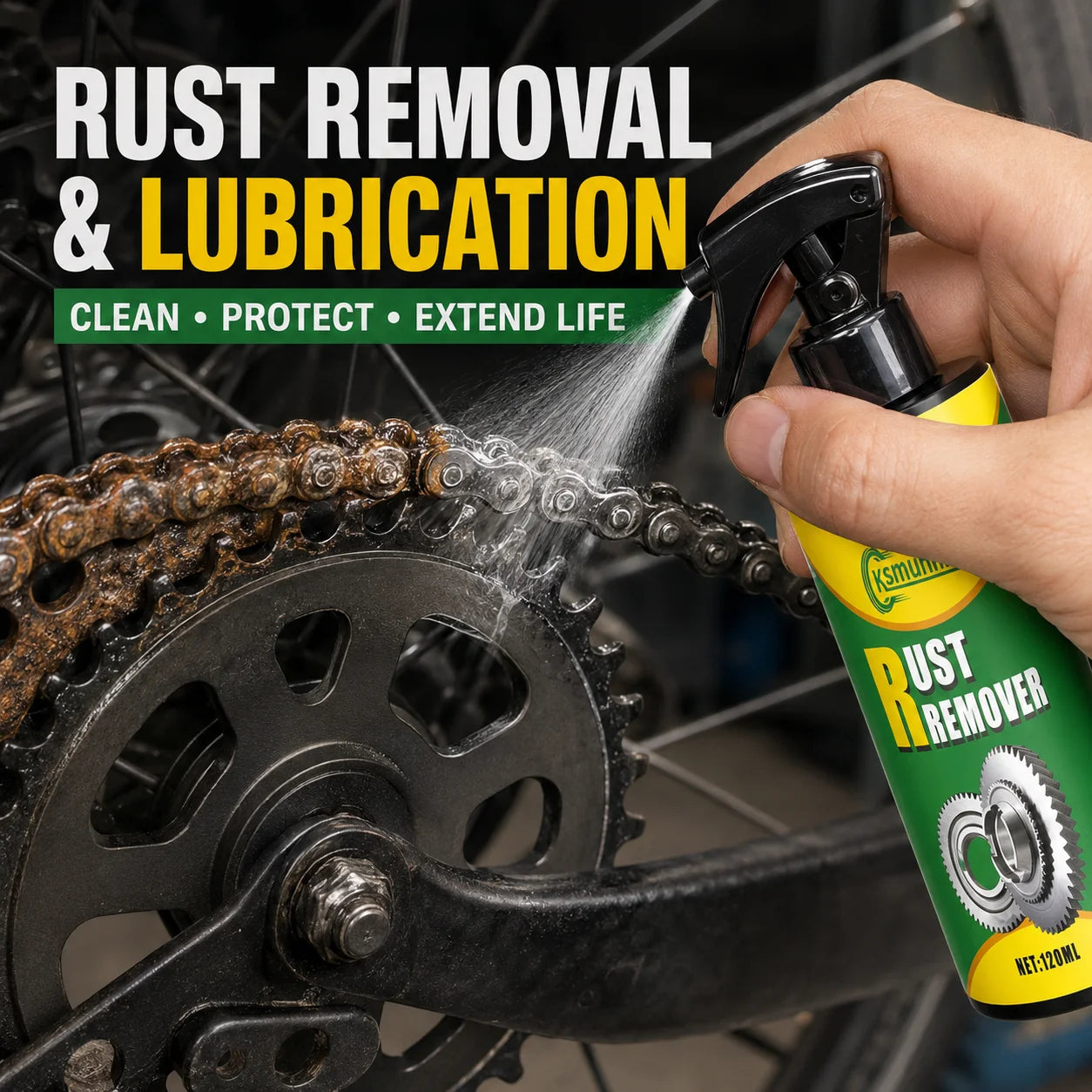 120ml Rust Remover and Lubricant Spray Deep Penetrating Anti Squeak Cleaner for Hinges Chains and Tools