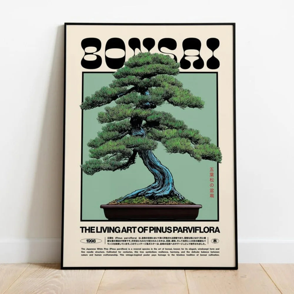A Frameless Retro Japanese Aesthetic Bonsai Art Print-retro White Pine Canvas Poster for Living Room  Bedroom Wall Decoration