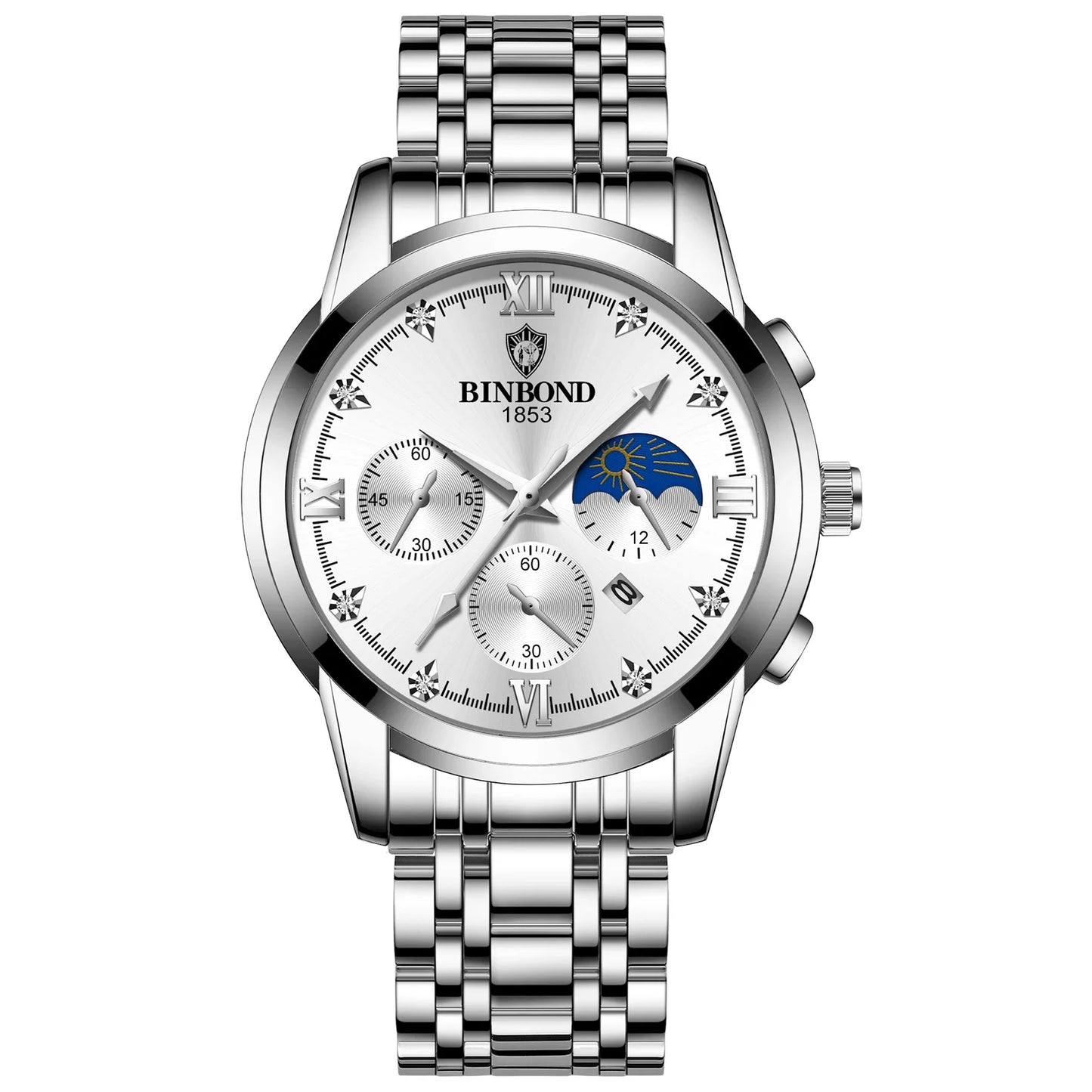 BINBOND Authentic Brand Precise Quartz Watches For Men Luxury Luminous Waterproof Sturdy Men's Watch Stainless Steel Reloj