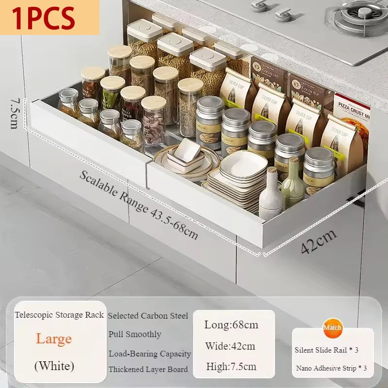 Pull Out Cabinet  Storage Rack with Adhesive Expandable Slide out Drawers for Kitchen Under Sink Organizer , Storage Shelf