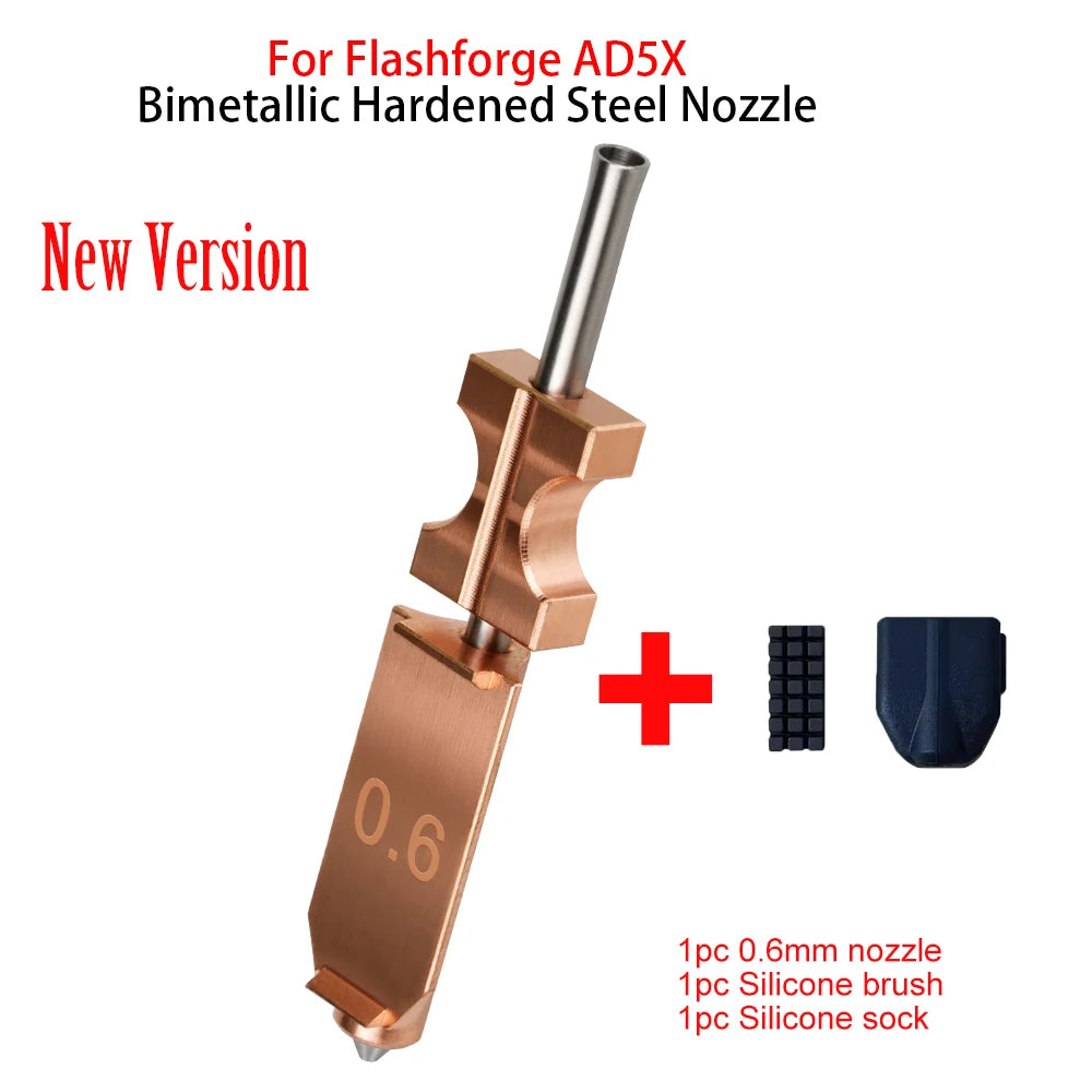 Bimetallic Nozzle For Flashforge AD5X New Upgraded Hardened Steel Hotend Nozzles 0.25/0.4/0.6/0.8mm 3D Printer Replacement Parts