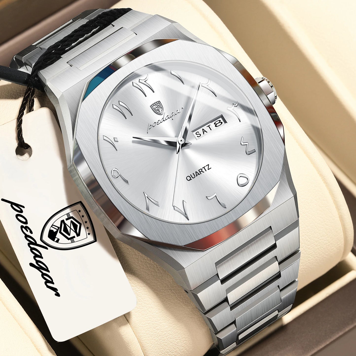 POEDAGAR Fashion Luxury Men's Quartz Watch Waterproof Stainless Steel Male Watch Week Date Business Watches For Men Reloj Hombre