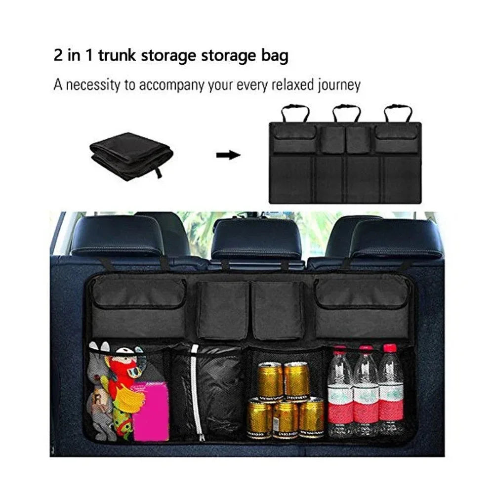 Car trunk storage bag SUV car seat back hanging bag Multi functional storage mesh bag Car interior storage items