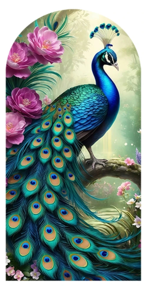 2-Sided India Style Peacock Floral Wedding Birthday Party Arch Wall Backdrop Cover Birthday Party Baby Shower Photo Background