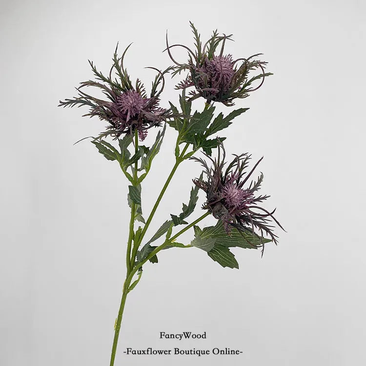 Simulation Plastic Flower Sea Holly 3 Head Thorn Celery Artificial Plants Leaf Home Wedding Christmas Floral Arrangement Bouquet