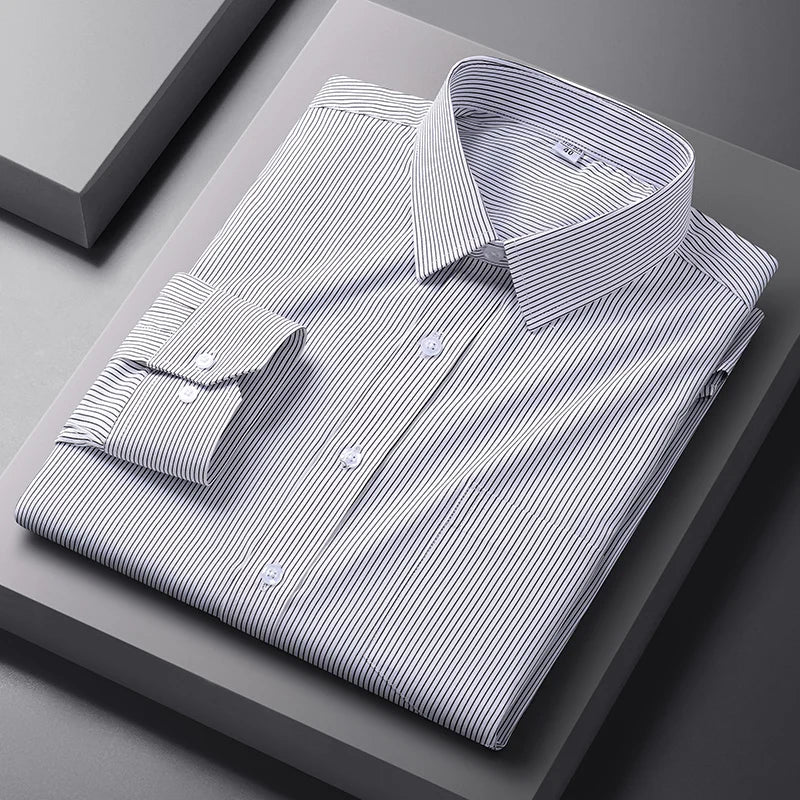 Men Formal Shirt Long Sleeve Office Solid Color Fashion Business Pocket Social Office Blue White Shirts Men's Clothing S-5XL