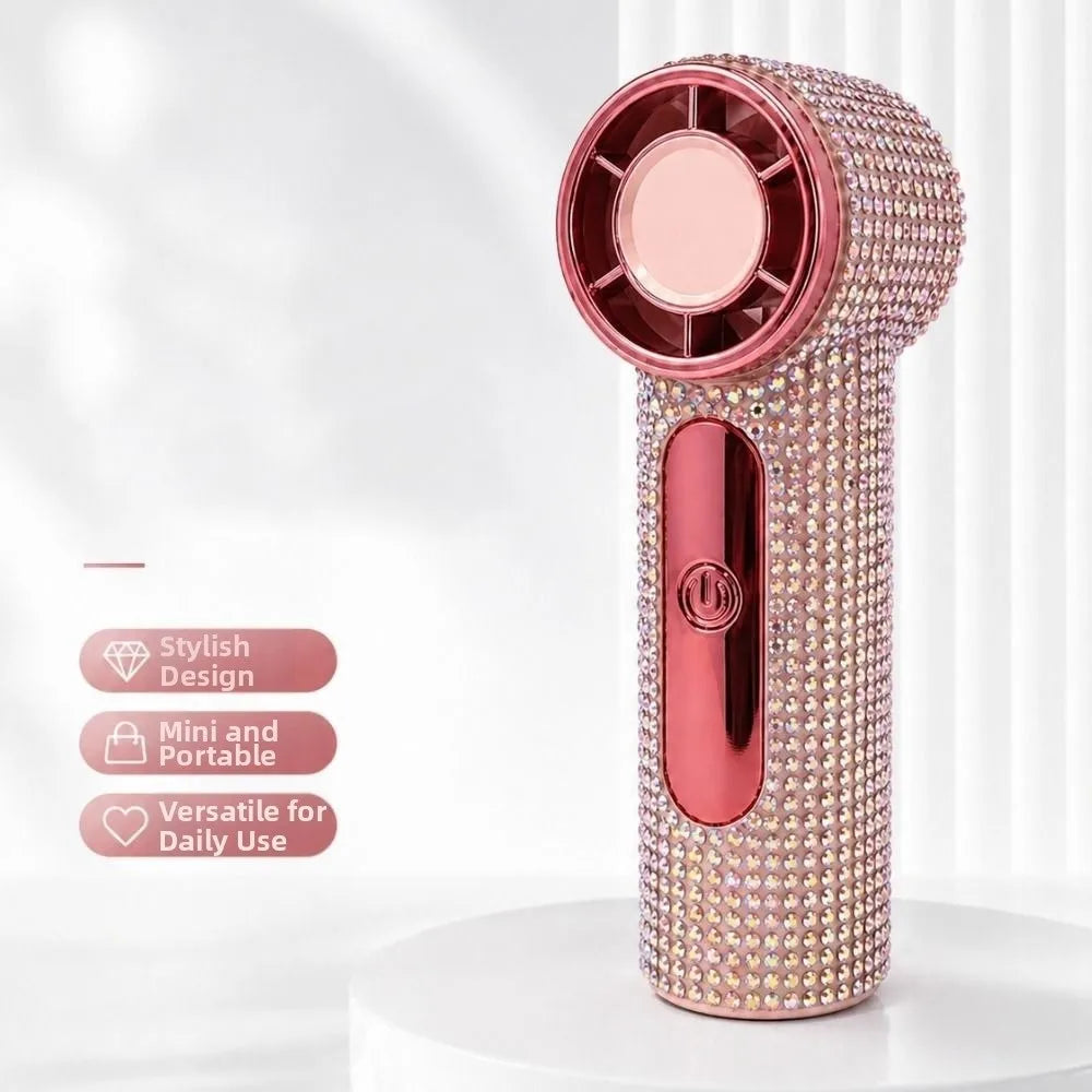 Digital Display Rhinestone Handheld Fan Sparkling 100 Gears Portable Hand Fan Quiet Operation Strong Wind Personal Electric Fan