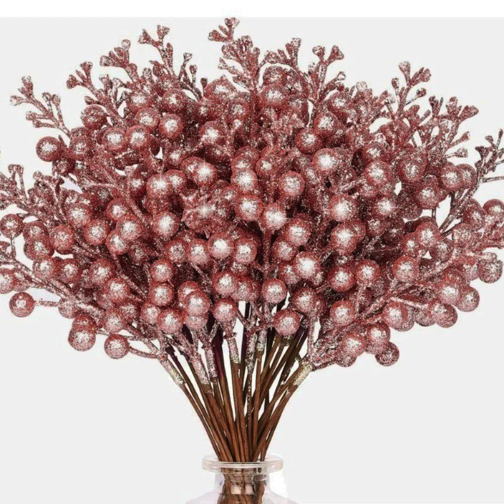 10Pcs Artificial Berry Picks Pine Branches Christmas Tree Decoration for Home New Year 2026 Decor Xmas Crafts Wreath Ornament