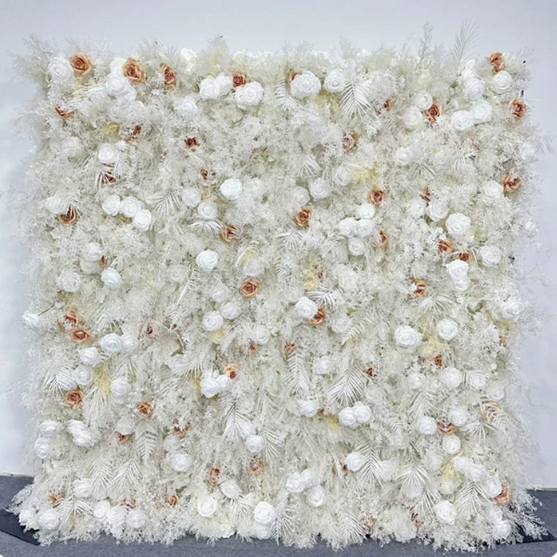 Luxur white Rose Roll Up Cloth 5D Flower Wall Arrangement Wedding Backdrop Decor Hanging Curtain Green Plants Wall Party Props