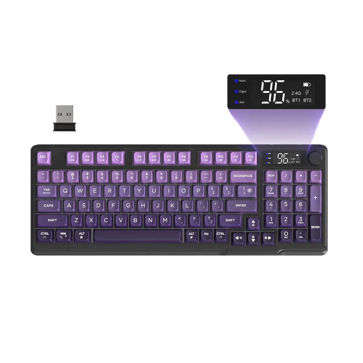 ZIYOU LANG Wireless Gaming Keyboard with Display Screen & Knob, Bluetooth/2.4GHz Quiet Membrane Keyboard, 3000mAh Rechargeable