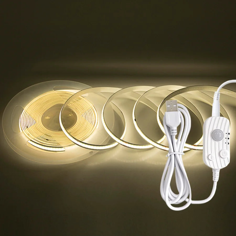 USB Motion Sensor 8mm COB LED Strip DC5V 3 Modes Dimmable Induction Night Light for  Bedroom TV Backlight Kitchen Cupboard Decor