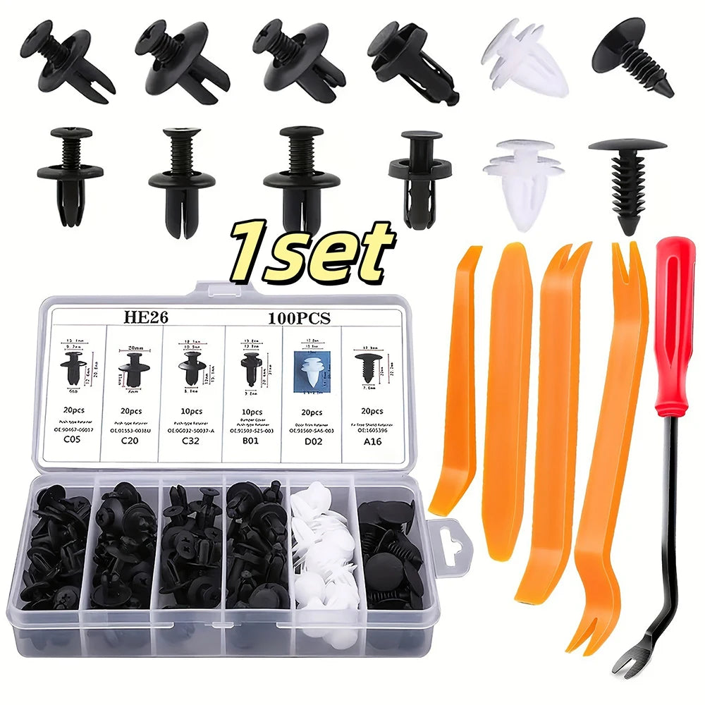 New Car Disassembly Tool With Auto Fastener Clips Mixed Kit Car Body Push Retainer Pin Rivet Bumper Door Trim Panel Fastener Kit