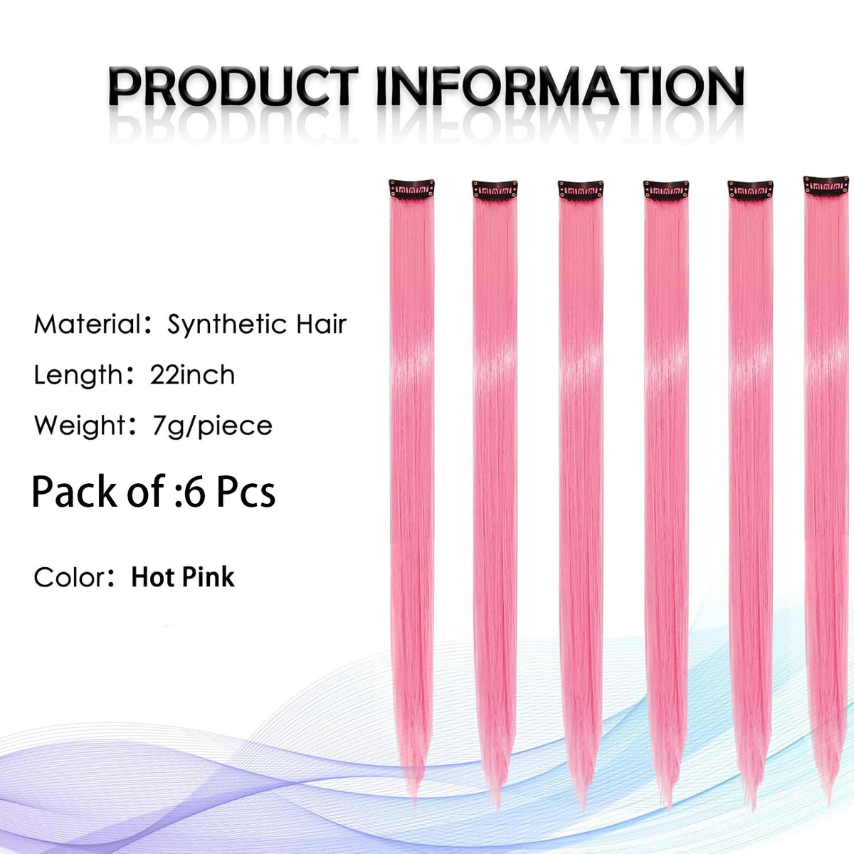 6 PCS Clip In Hair Extensions 22 Inch Long Straight Heat Resistant Synthetic Hair Highlights, Easy to Use Colorful Hairpieces