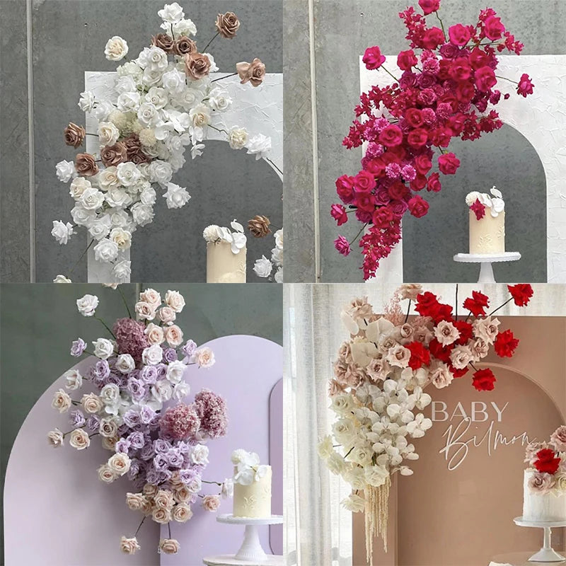 Artificial Rose Hydrangea Peony Flower Row Wedding Arch Backdrop Wall Hanging Floral Hotel Event Party Home Decor Window Display