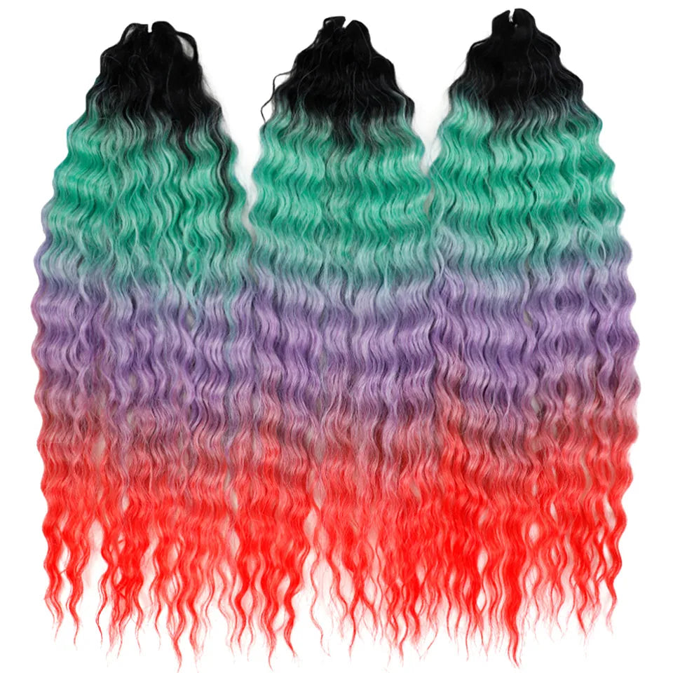 LOVE ME 22 Inch 300g/3pcs Ariel Curl Hair Water Wave Twist Crochet Hair Synthetic Ombre Rainbow Color Braiding Hair Extensions
