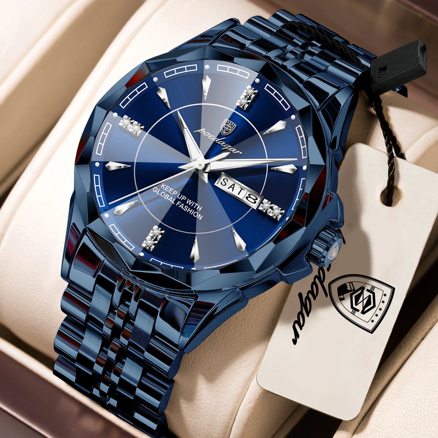 POEDAGAR Top Business Man Wristwatch Waterproof Luminous Luxury Men Clock Date Week Stainless Steel Fashion Men's Quartz Watches