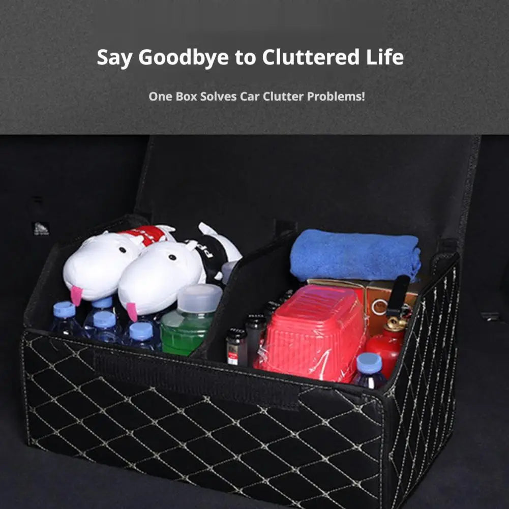 PU Leather Car Trunk Organizer Collapsible Storage Box with Lid Foldable Container Bag Universal Auto Interior Accessories