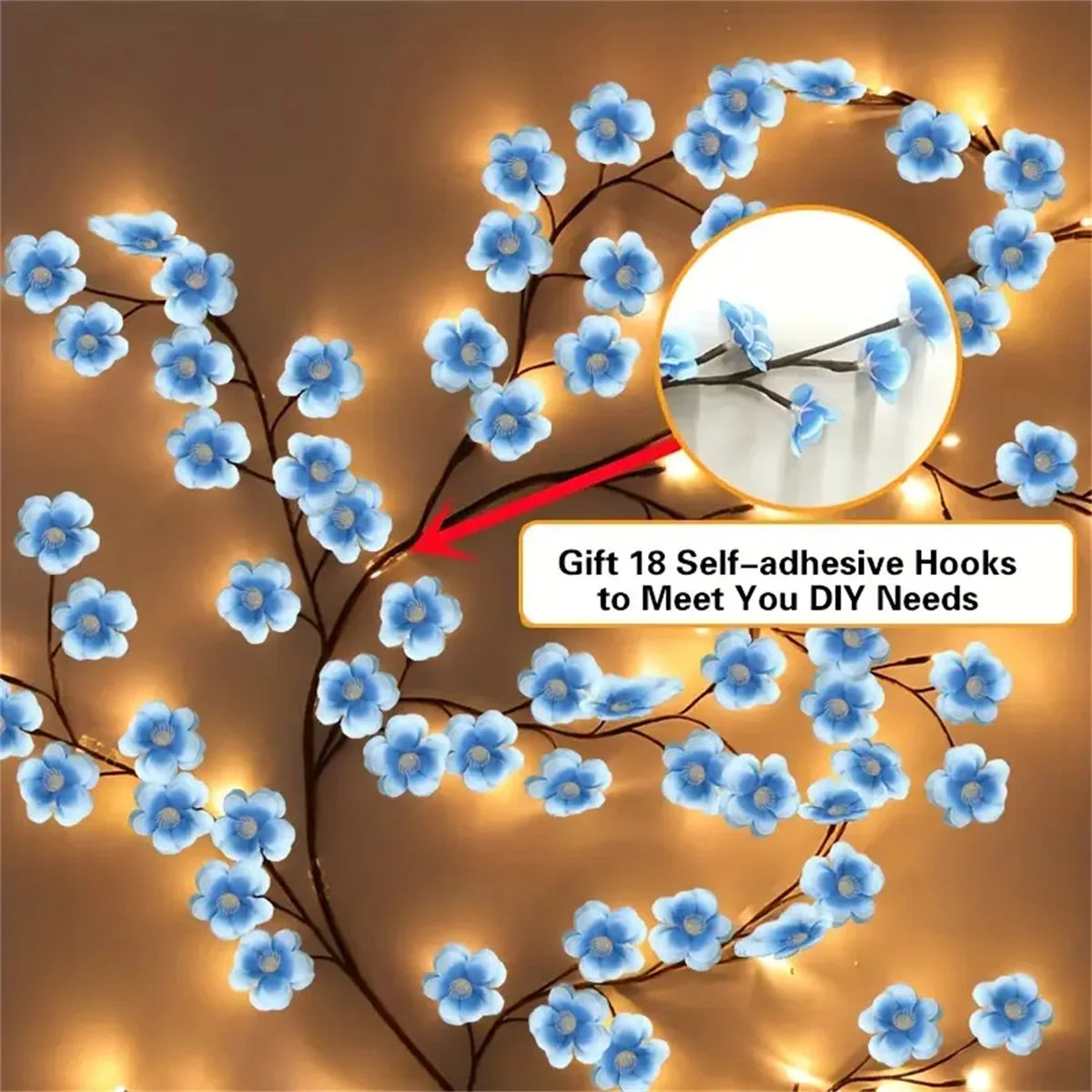 96 Led USB Cherry Blossom Light String Artificial Flower Tree Branch Rattan Lights 8 Modes For Party Home Christmas Decoration
