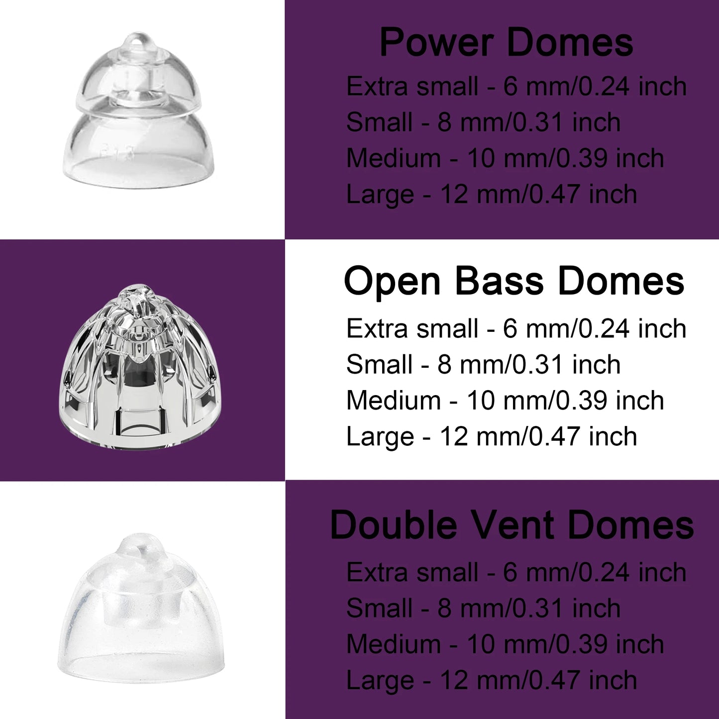 Hearing Aid Domes for Oticon Replacements MiniFit Power Domes 6mm/ 8mm/ 10mm/ 12mm for Oticon Hearing Aid Universal Domes -10pcs