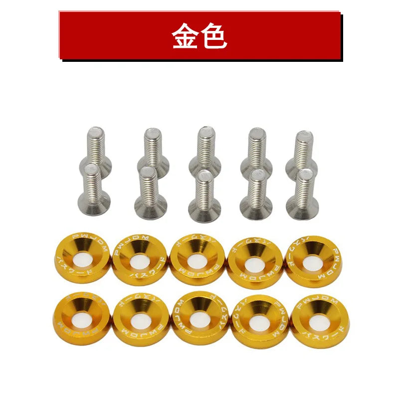 10PCS M6 JDM Car Modified Hex Fasteners Fender Washer Bumper Engine Concave Screws Fender Washer License Plate Bolts Car styling