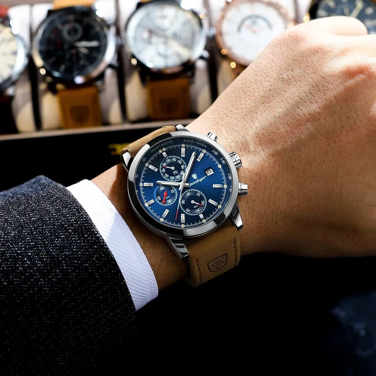 POEDAGAR Luxury Trendy Man Watch Date Waterproof Luminous Chronograph Men Watch Sports Male Stylish Leather Men's Quartz Watches