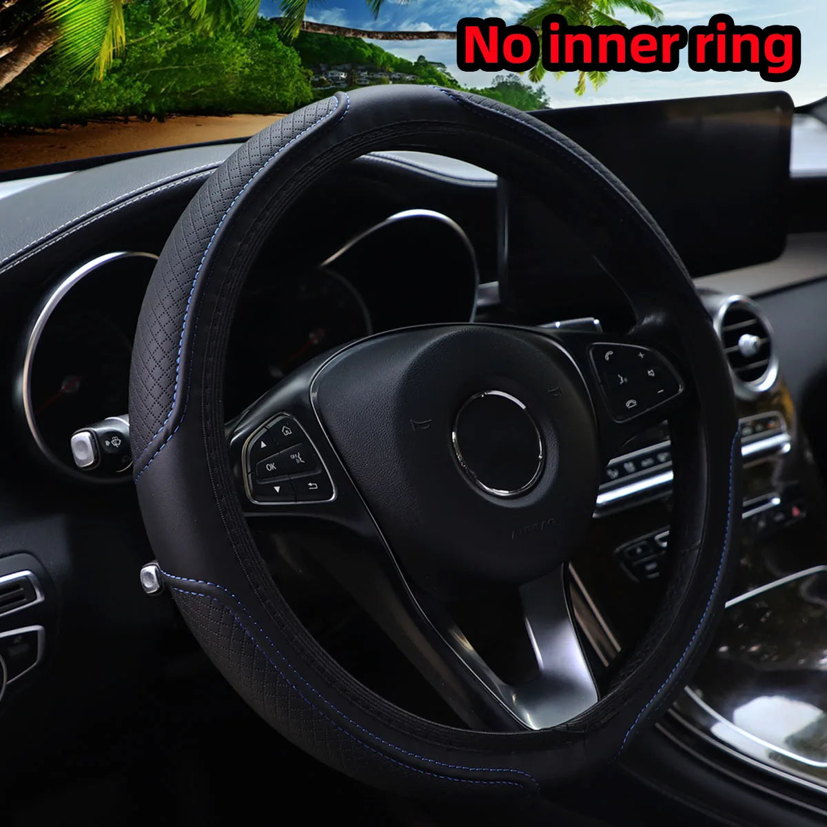 Artificial Leather Three-dimensional Embossed-car without Inner Ring Steering Wheel Cover Auto Parts for 14.5-15 Inches