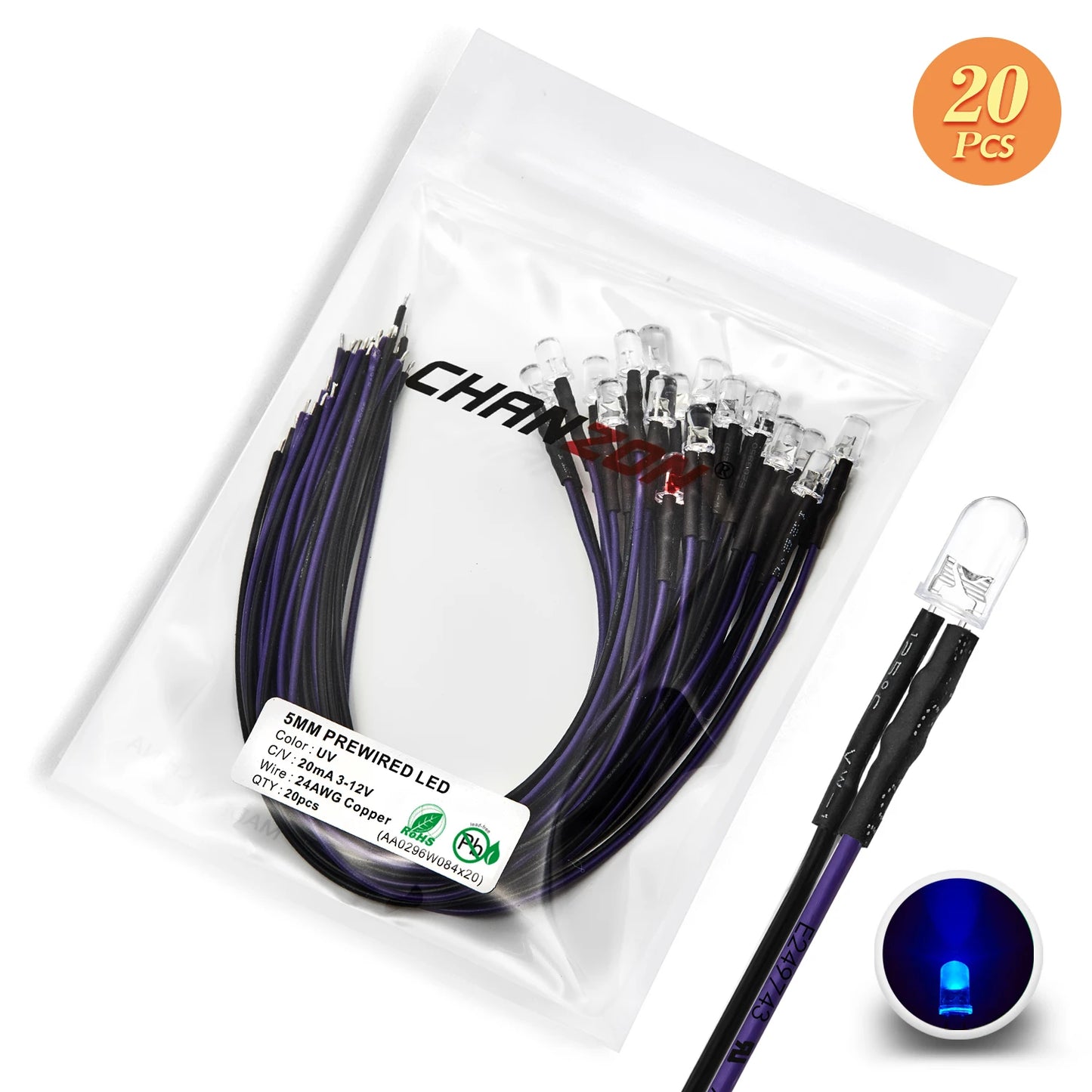 12V 5mm LED Diode Kit Warm White Red Green Blue Yellow Orange UV Purple Pink Prewired 5 9 12 V Light Emitting Indicator RC Lamp