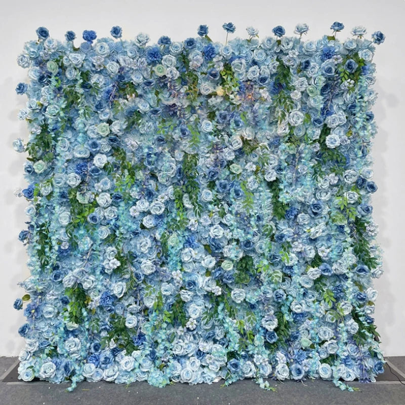 Luxur white Rose Roll Up Cloth 5D Flower Wall Arrangement Wedding Backdrop Decor Hanging Curtain Green Plants Wall Party Props