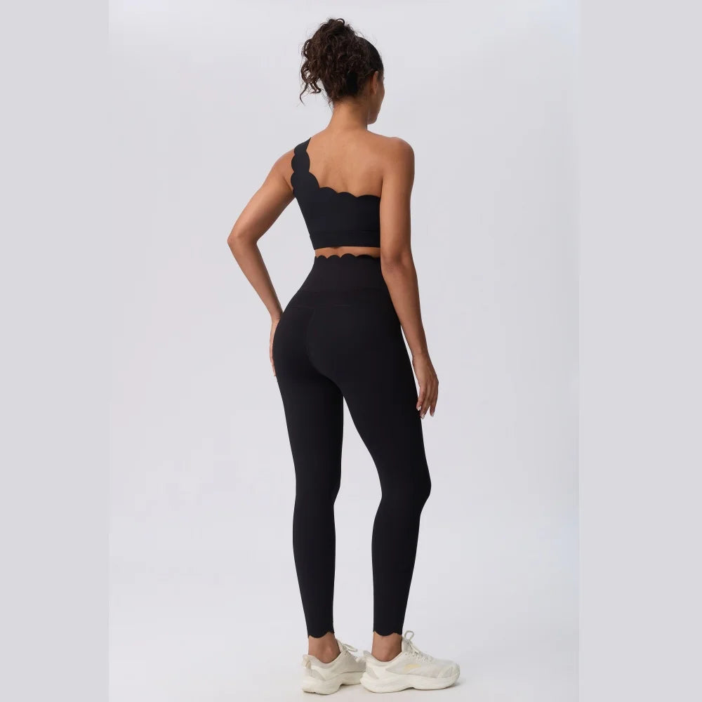 Women Skin Friendly Quick Dry Sports Bra High Waist Leggings Set Off Shoulder Design High Compression Yoga Pilates Activewear
