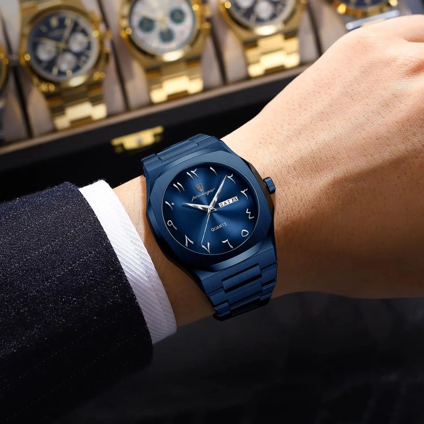 POEDAGAR Fashion Luxury Men's Quartz Watch Waterproof Stainless Steel Male Watch Week Date Business Watches For Men Reloj Hombre