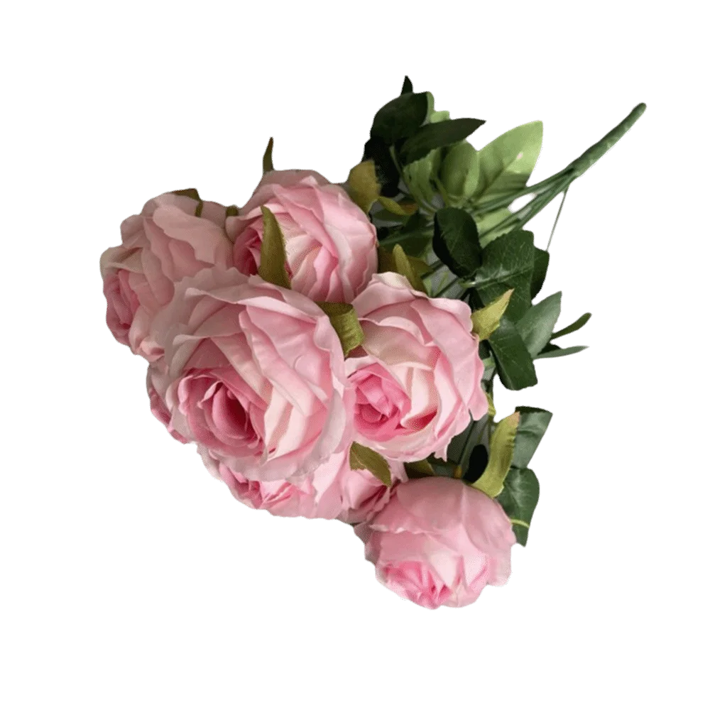 Multicolor Rose Artificial Flower 9 Heads Green Leaves Lifelike Flowers Desktop Ornament Photo Props Flower Bouquet Gift