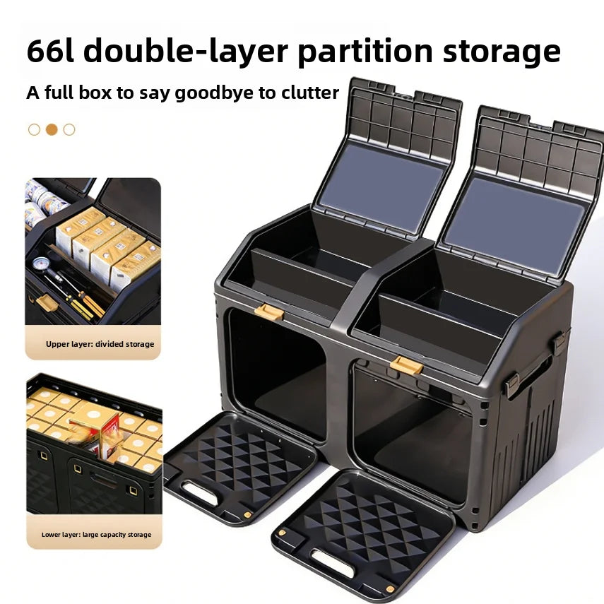 Car Trunk Storage Box, Vehicle Tail Box Organizer, Outdoor Camping Foldable Miscellaneous Box With Layered Shoe Compartment