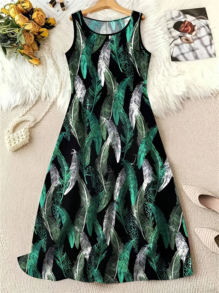 Summer Fashion Round-Neck Women's Dresses Botanical Floral Color-Blocked Patchwork Dresses Travel Party and Beach Dresses
