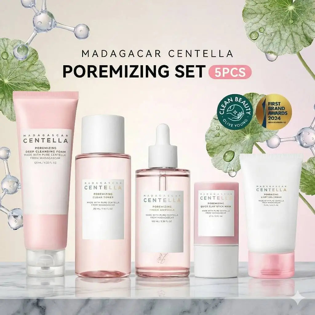 SKIN1004 Madagascar Centella Poremizing Skincare Set Korean Cosmetics Toner Ampoule Gel Cream Face Wash Cleanser Pore Beauty Kit