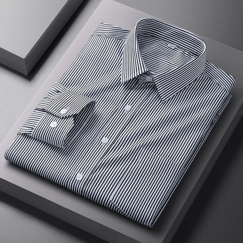 Men Formal Shirt Long Sleeve Office Solid Color Fashion Business Pocket Social Office Blue White Shirts Men's Clothing S-5XL