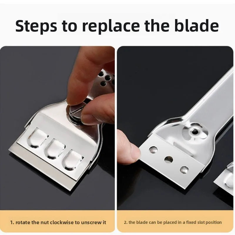 Stainless Steel Hob Scraper Kitchen Glass&Ceramic Scraper with Replacement Blades Wall Floor Window Cleaning Scraper Tools