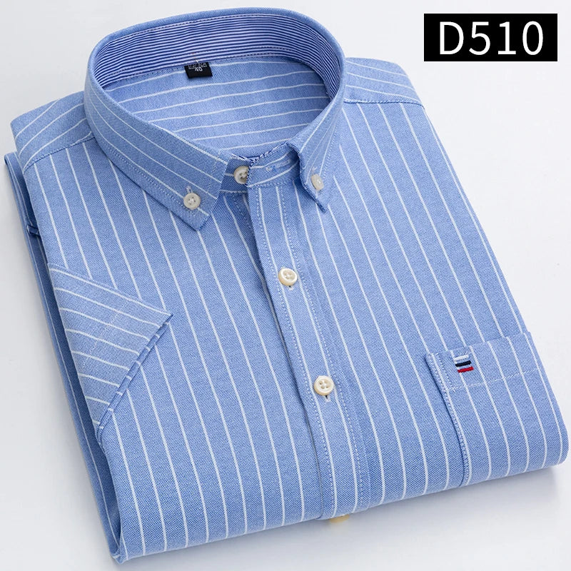 Plus Size 7XL Summer Short Sleeve Shirt 100%Cotton Shirts for Men White Plaid Striped Social Slim Fit Formal Business Clothing