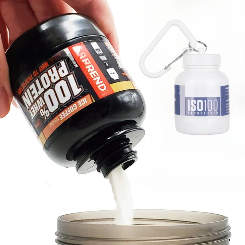 1-20Pcs Portable Protein Powder Bottle Mini Keychain Medicine Powder Container Carabiner Bucket One Cup for Gym Travel Outdoor