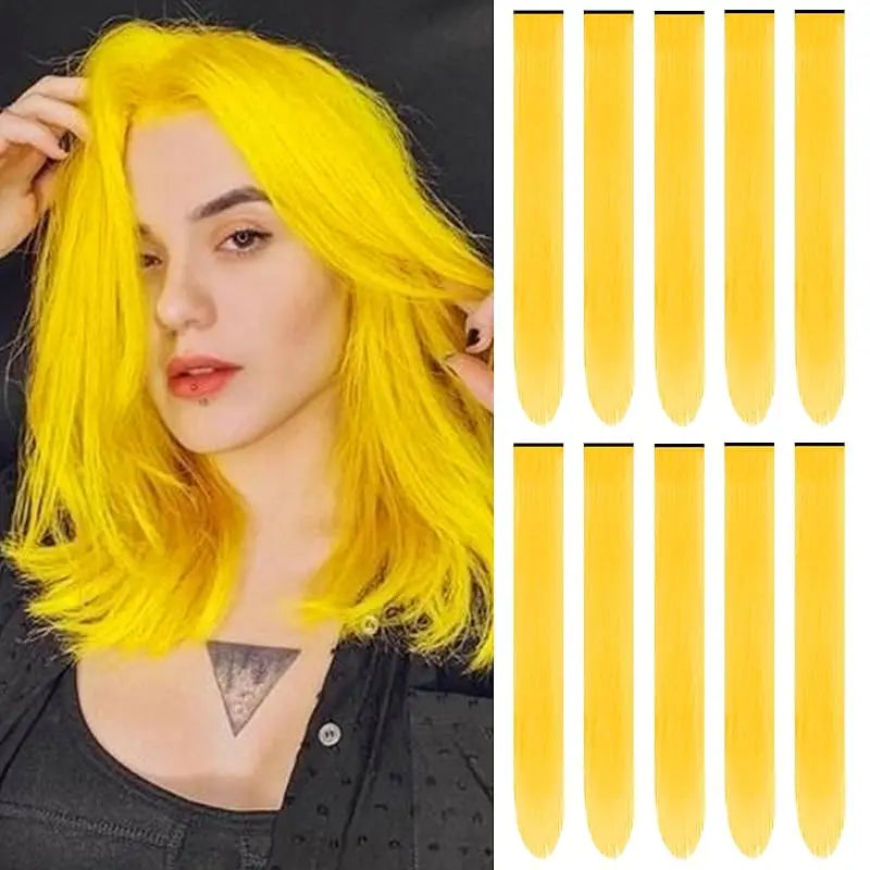 1 5 11 Pcs/lot Clip in Hair Extensions Multi-Colors Highlights Synthetic Hair 22 inch Rainbow Hairpieces for Girls Women Kids