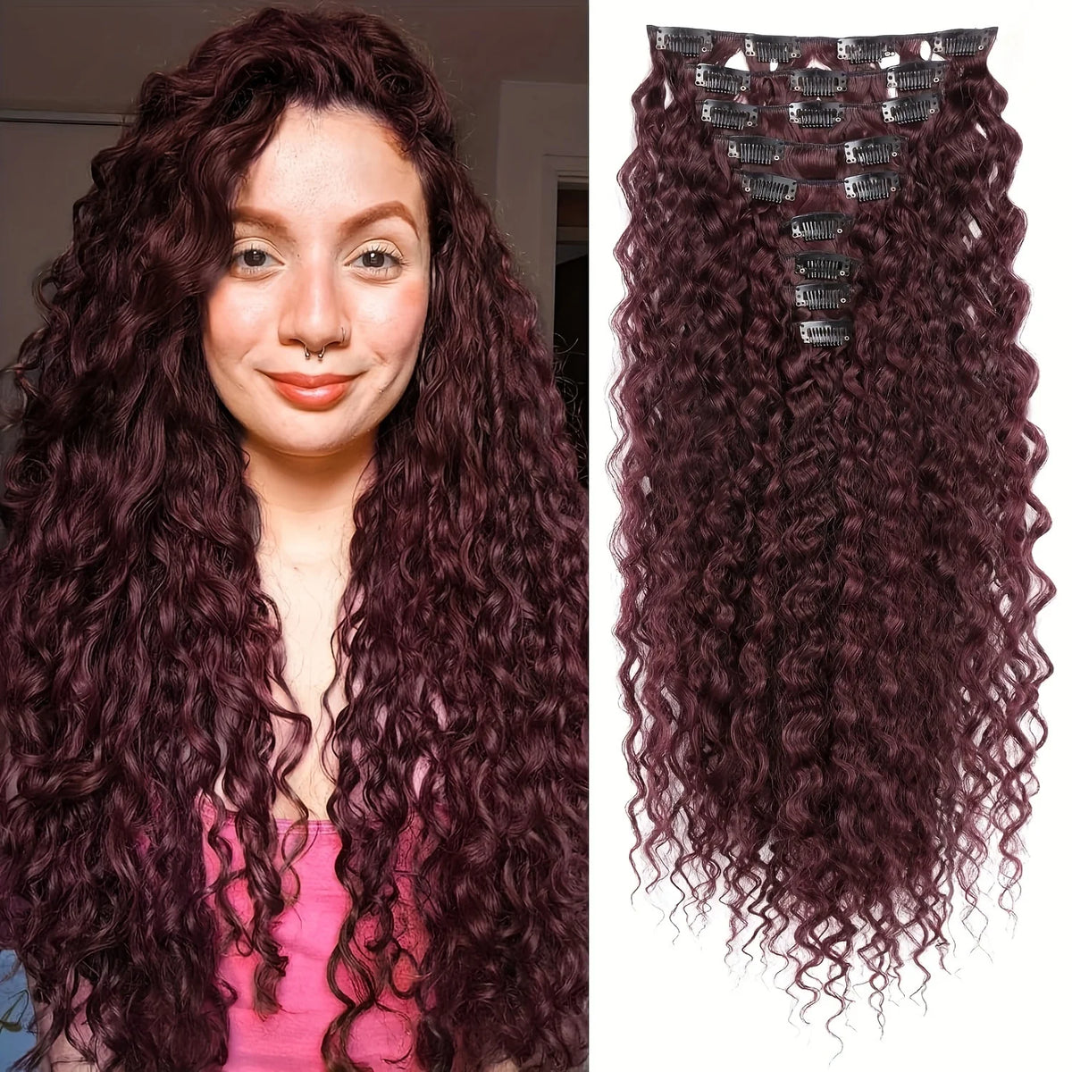 9PCS Clip in Hair Extensions 22 Inch Curly Hair Extension Long Soft Synthetic Hairpieces for Women