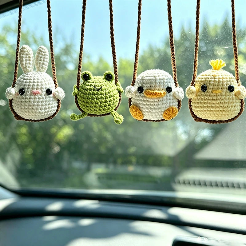 1 PC New Handmade Knitted Charms Cute Frog, Penguin,Duck,Chick ,Rabbit Animal Car Charms Car Decoration Cute Car Accessories