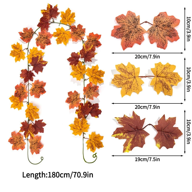 Artificial Maple Leaf Garland Rattan Fake Fallen Leaves Vine  Thanksgiving Halloween Wedding Festival Atmosphere Autumn Decor