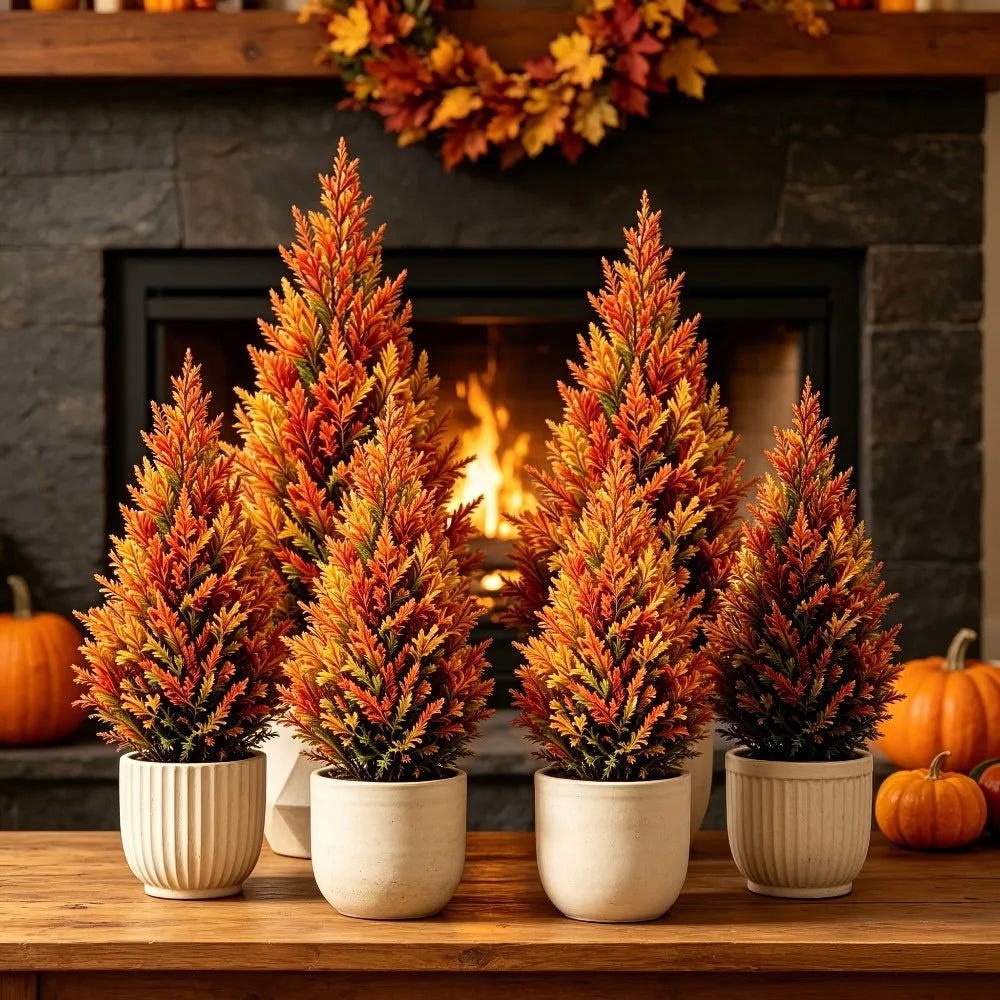 2PC Autumn Red Juniper Artificial Tree Freezes The Romantic Autumn Scenery All Year Round for Desks, Entryways 2026