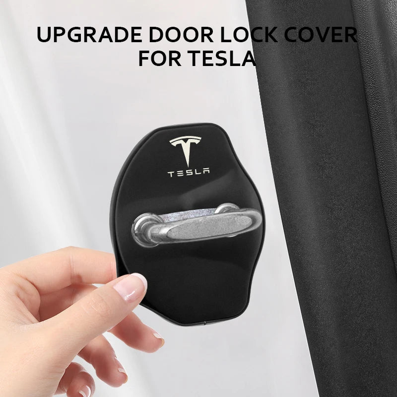 4pcs Car Door Cushion car Door Lock Buckle Protective Cover For Tesla model 3 model X Y style Sticker Accessories