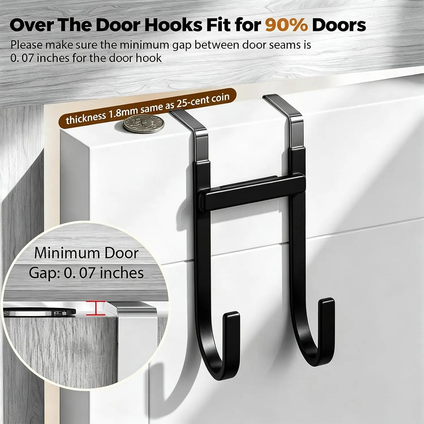 Over-the-Door Hooks, 2 Pack Heavy Duty Anti-Scratch Rubber Hooks,Space Saving Organizer for Coat, Towel, Bag, Bathroom, Bedroom