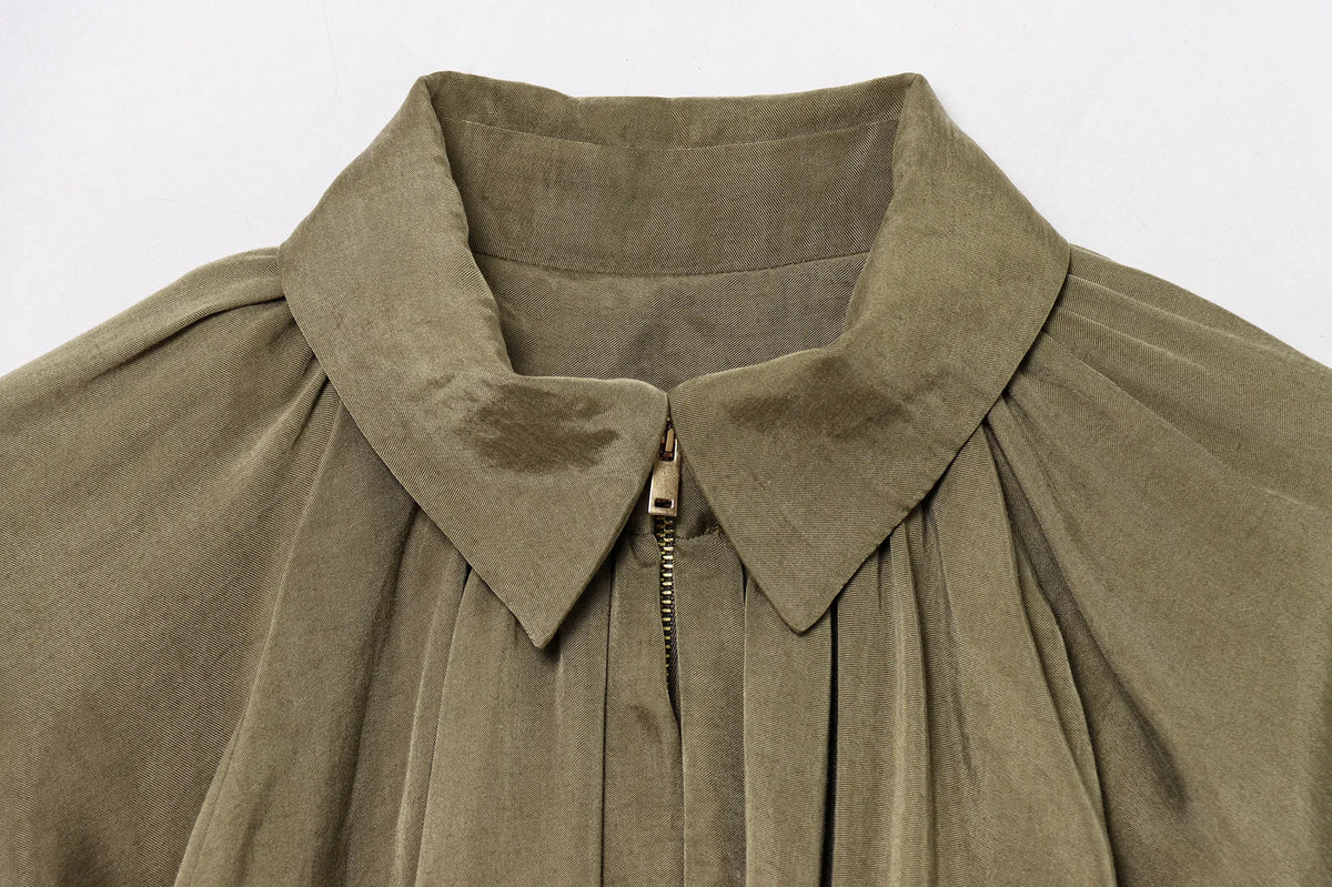 CHNMR Elegant Ruched Satin Jackets for Women Spring Fall Casual Zipper Jacket Long Sleeved Coats Female Chic Outerwears