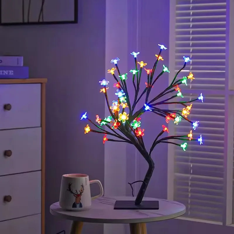24/48 Leds Cherry Blossom Tree Light USB Powered Artificial Flower Bonsai Tree Night Light Home Party Christmas Spring Decor
